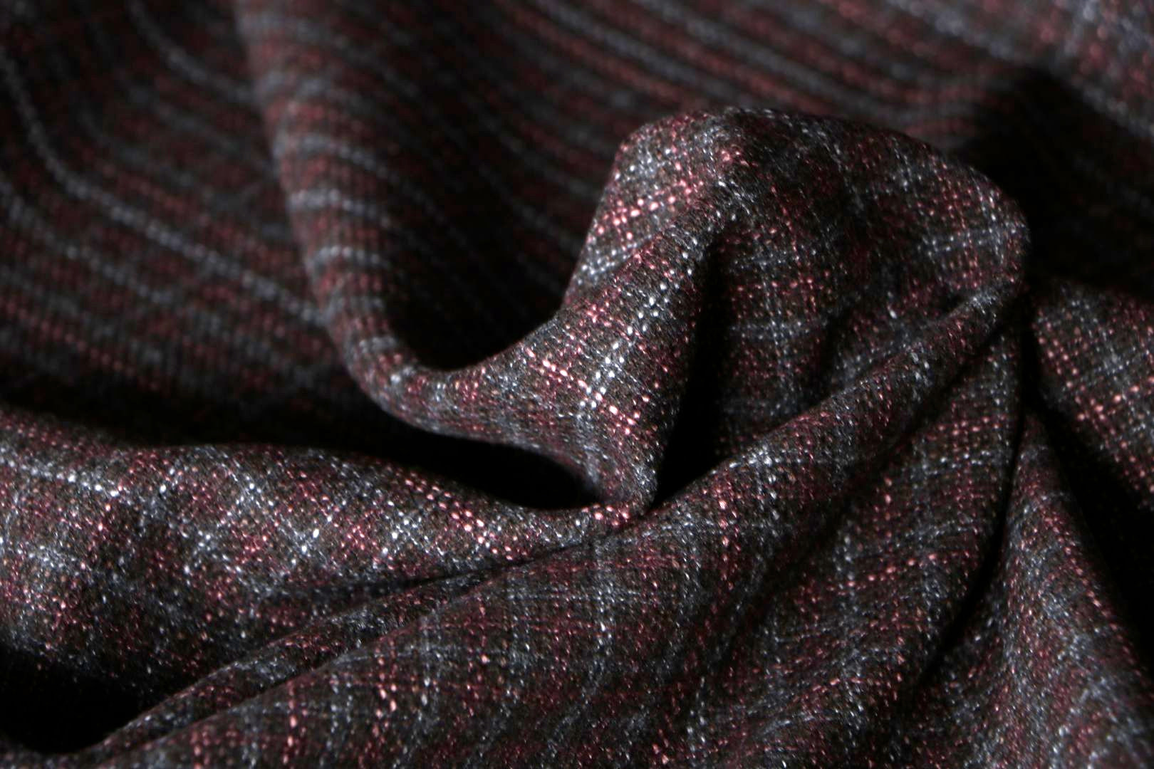 Gray, Red Silk, Wool Apparel Fabric TC000692