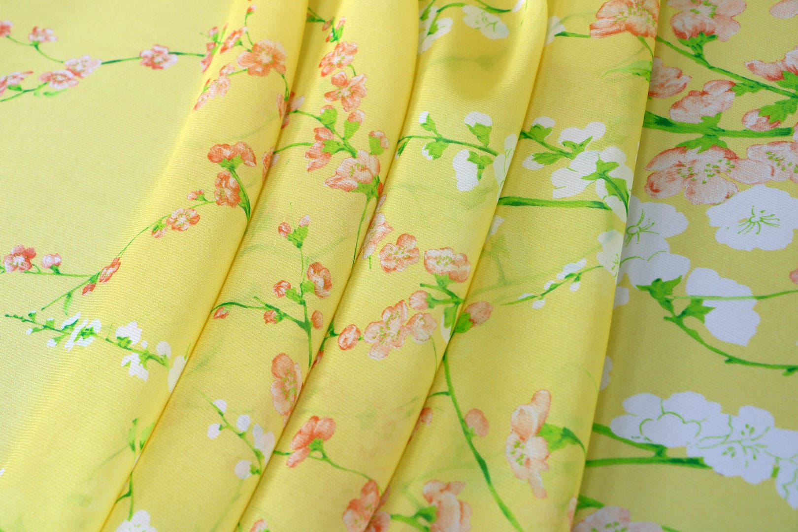 Pink, Yellow Silk Georgette fabric for dressmaking