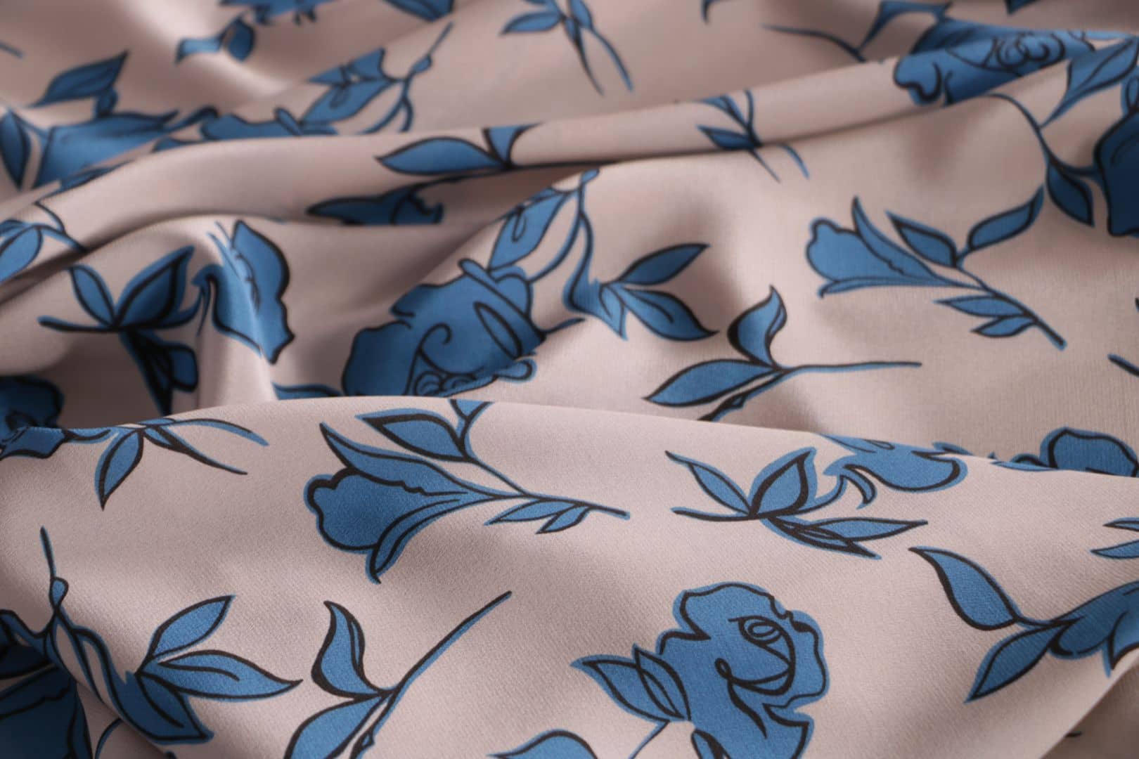 Blue, Gray Silk Crêpe de Chine fabric for dressmaking