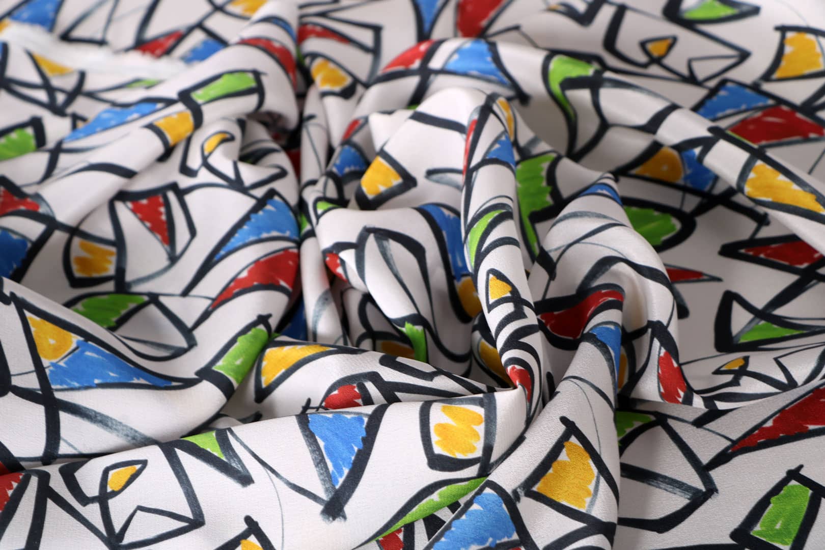 Multicolor, White Silk Crêpe de Chine fabric for dressmaking