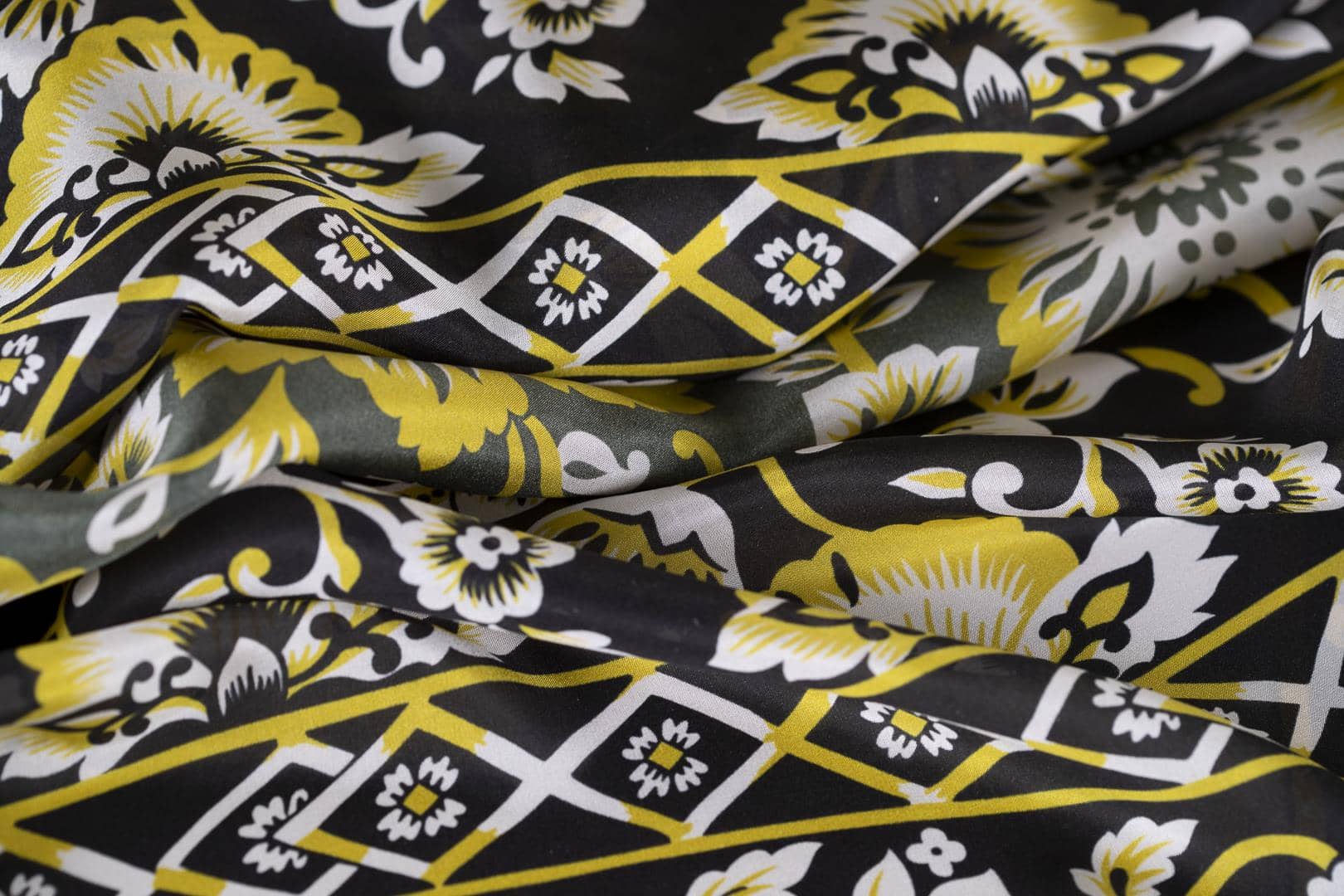 Black, Green, Yellow Silk Habutai fabric for dressmaking