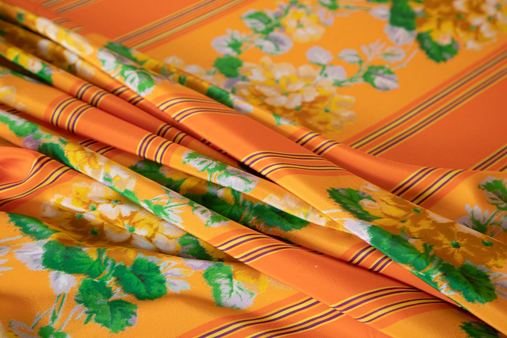 Orange, Yellow Silk Crêpe de Chine fabric for dressmaking