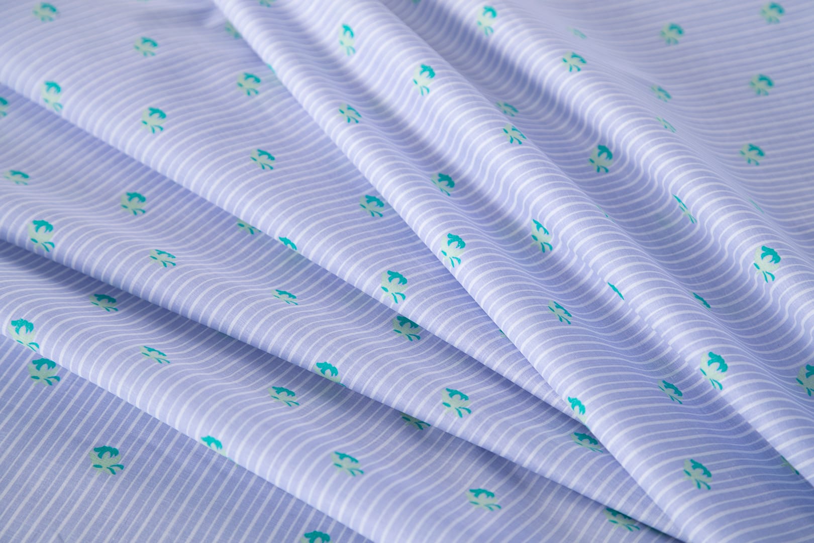 Blue, Green, White Cotton Voile fabric for dressmaking