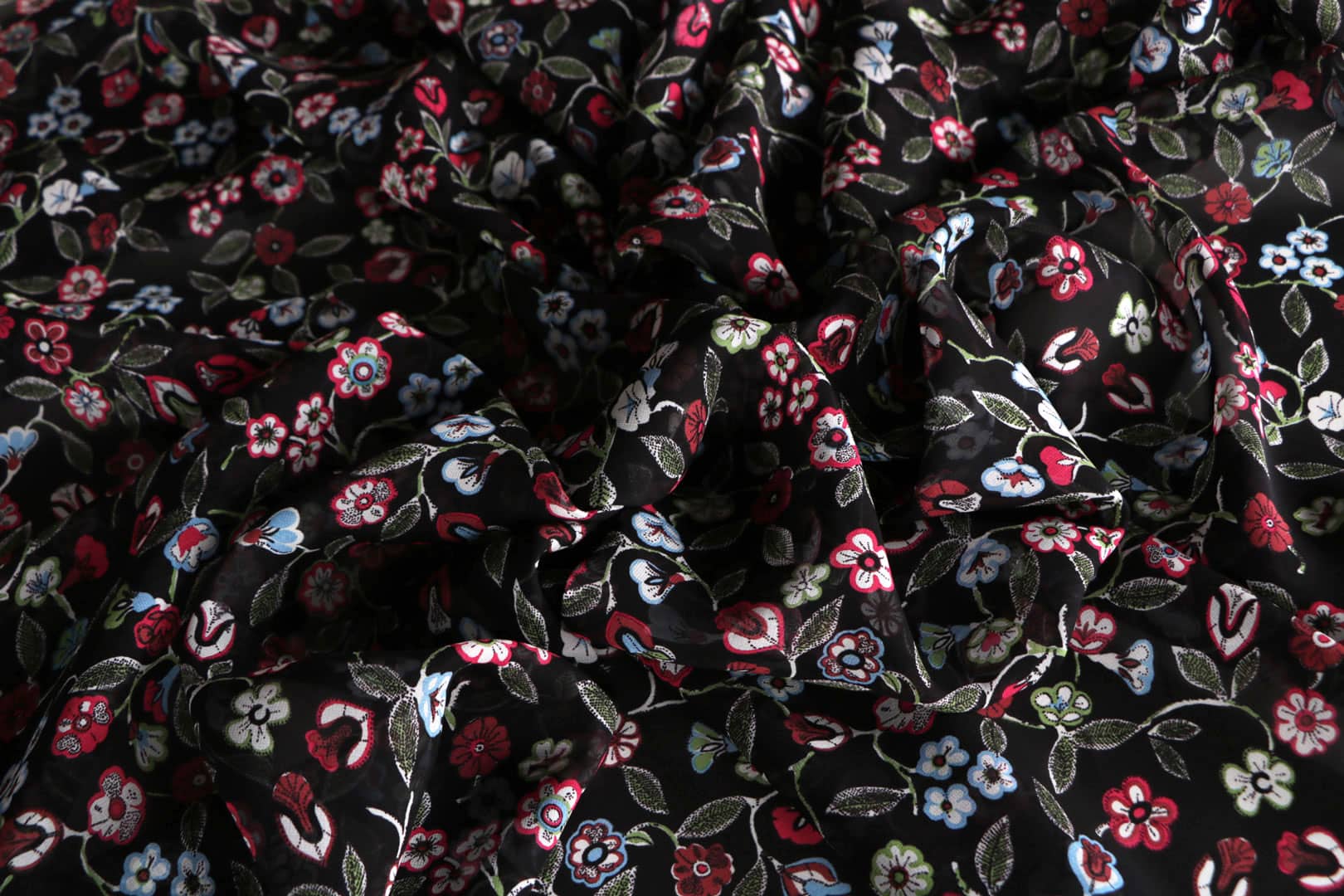 Tissu Georgette Multicolor, Noir en Soie pour vêtements