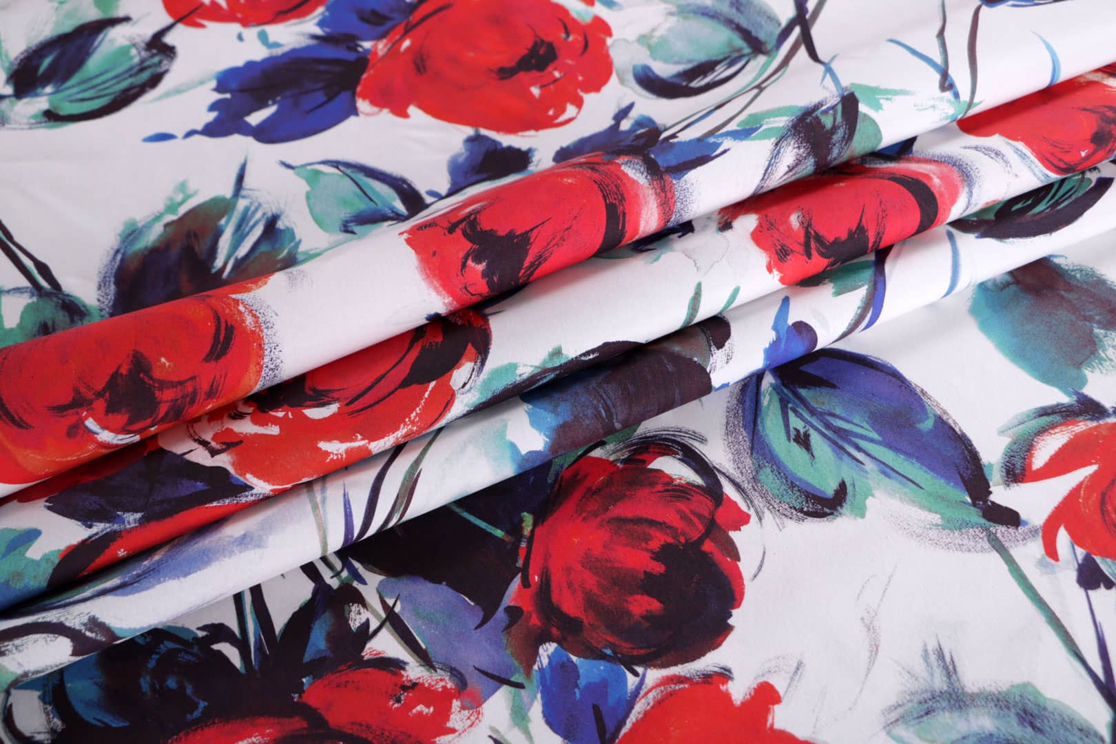 Blue, Red, White Cotton Cotton canvas fabric for dressmaking
