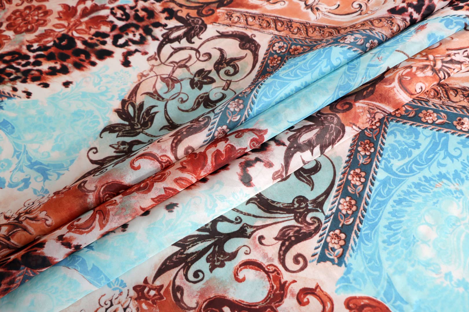 Blue, Brown, Red Silk Georgette fabric for dressmaking
