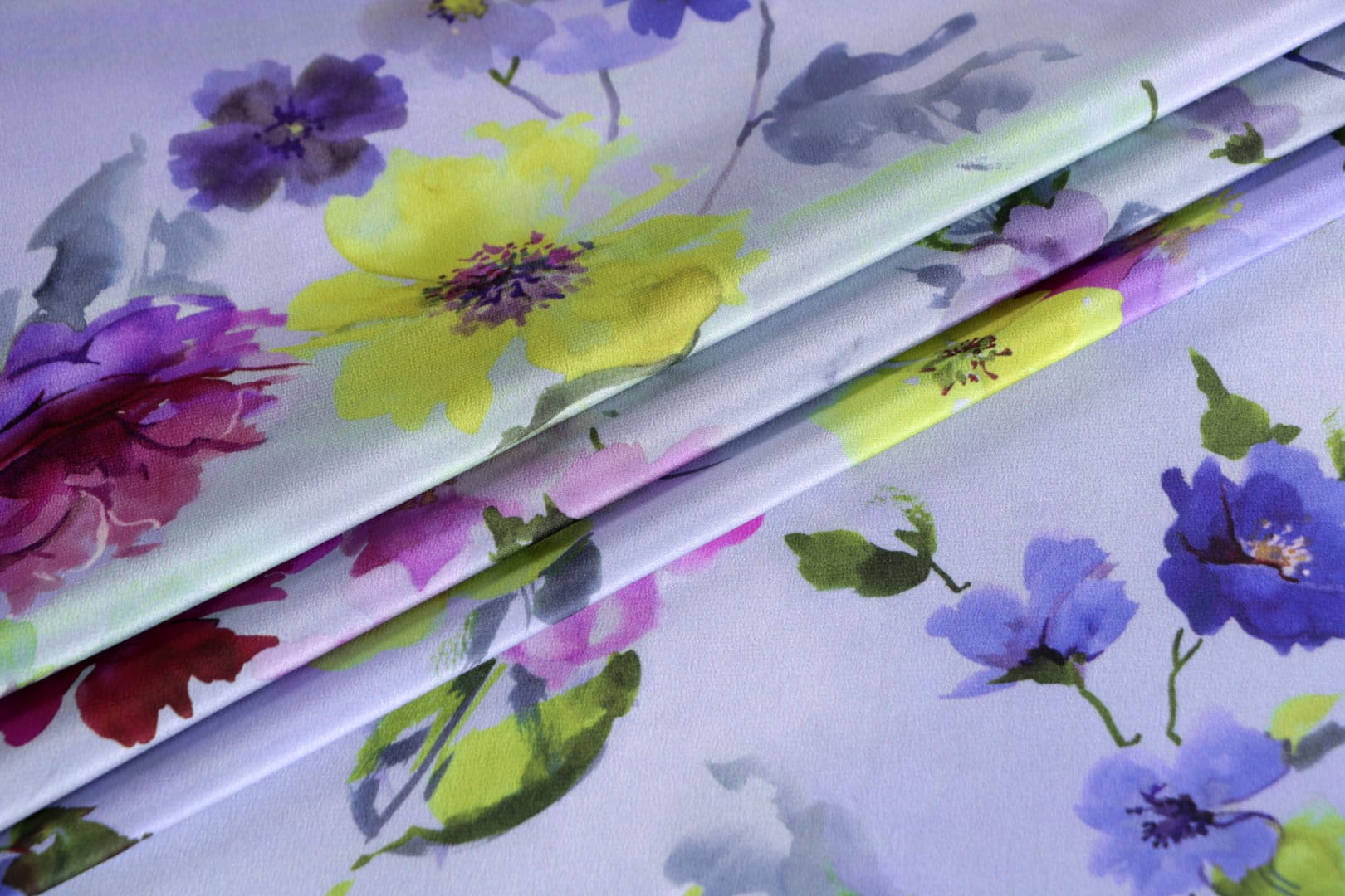 Multicolor, Purple Silk Crêpe de Chine fabric for dressmaking