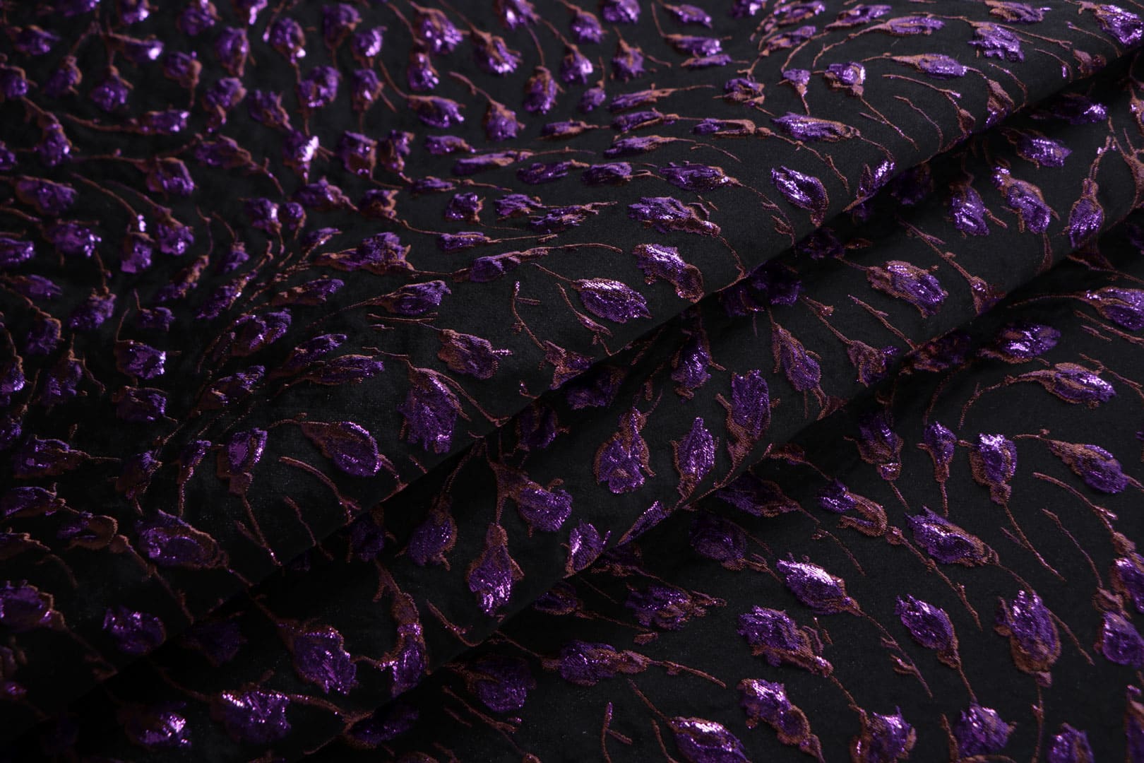 Tissu Fuchsia, Noir en Polyester, Soie pour vêtements