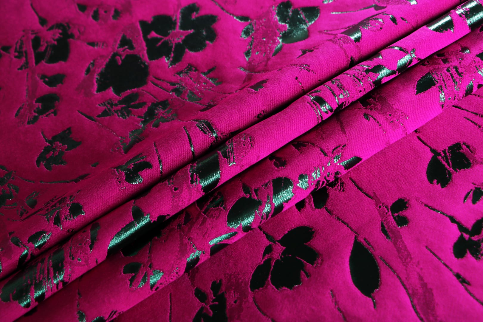 Fuxia, Green Polyester, Silk fabric for dressmaking
