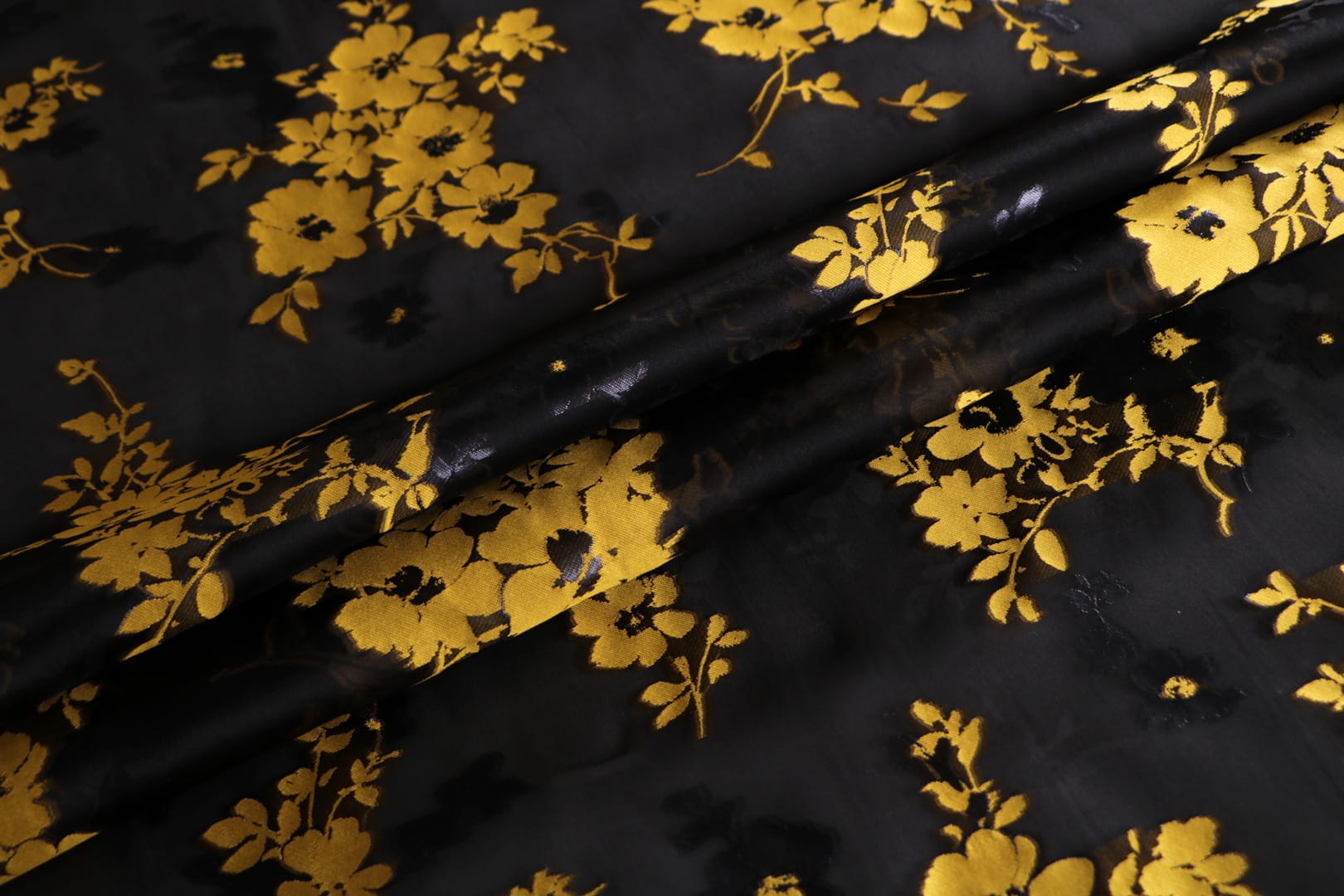 Black, Yellow Polyester, Silk Organza fabric for dressmaking