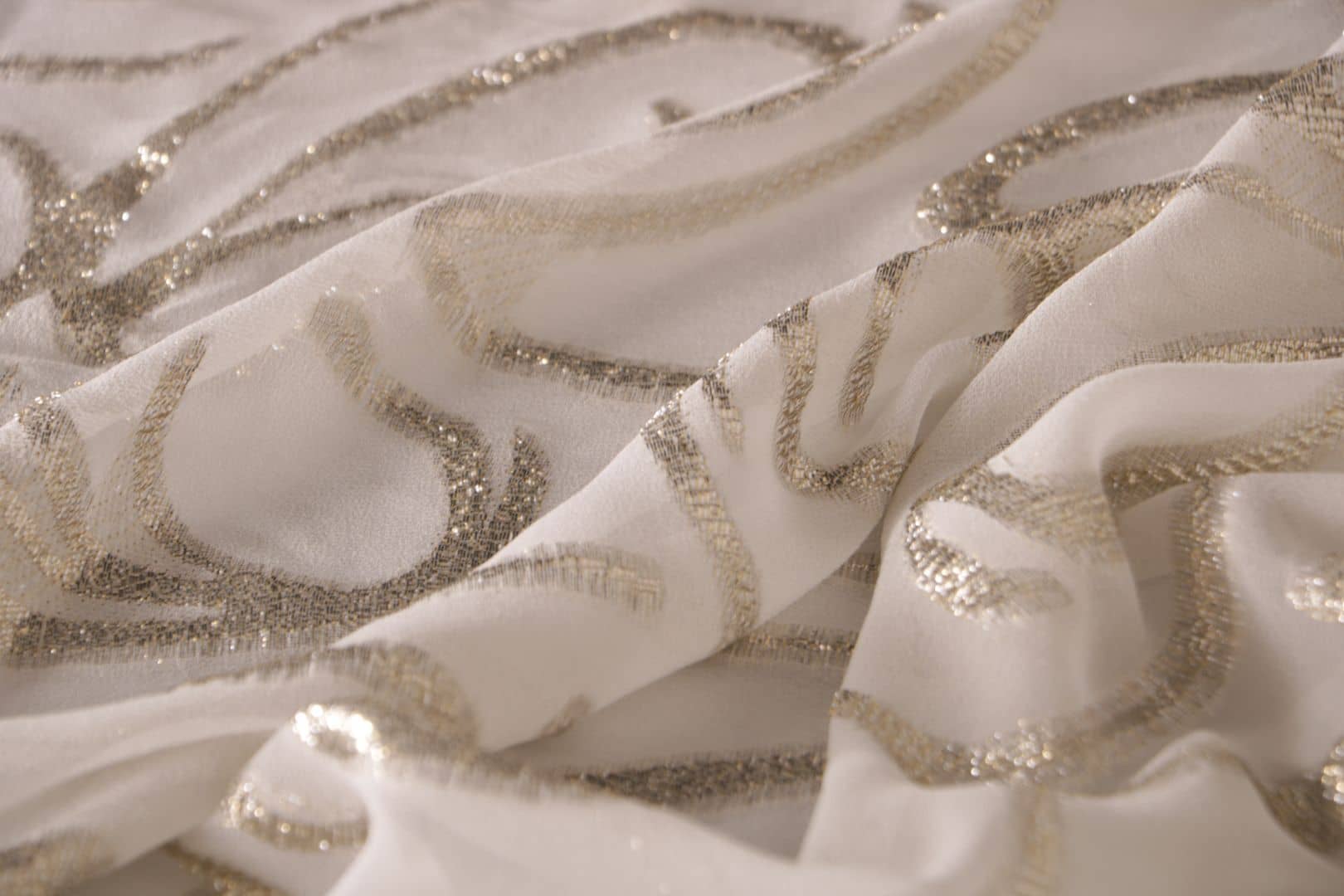 Tissu Blanc, Jaune en Polyester, Soie pour vêtements