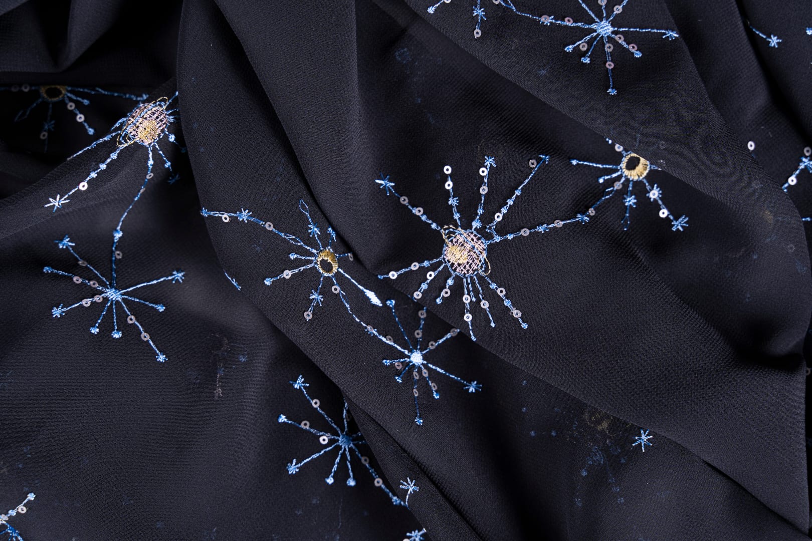 Tissu Bleu, Noir en Polyester, Viscose pour vêtements