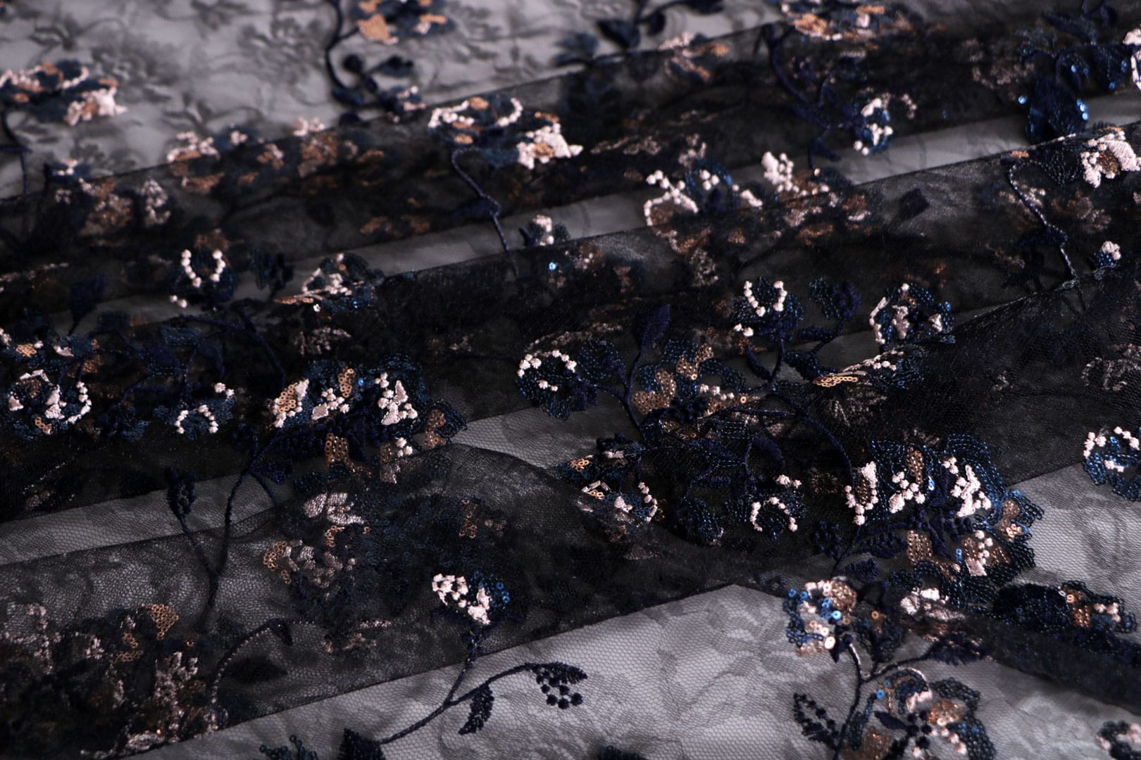 Black, Blue Polyester, Viscose fabric for dressmaking