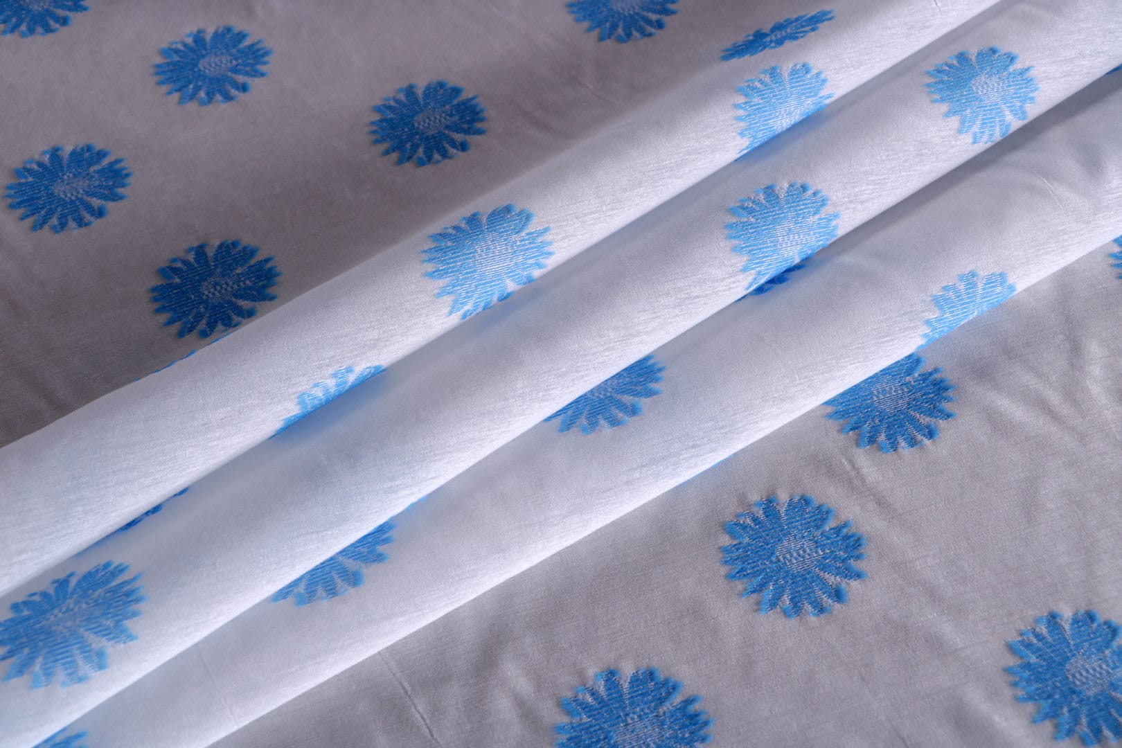 Blue, White Polyester, Viscose fabric for dressmaking