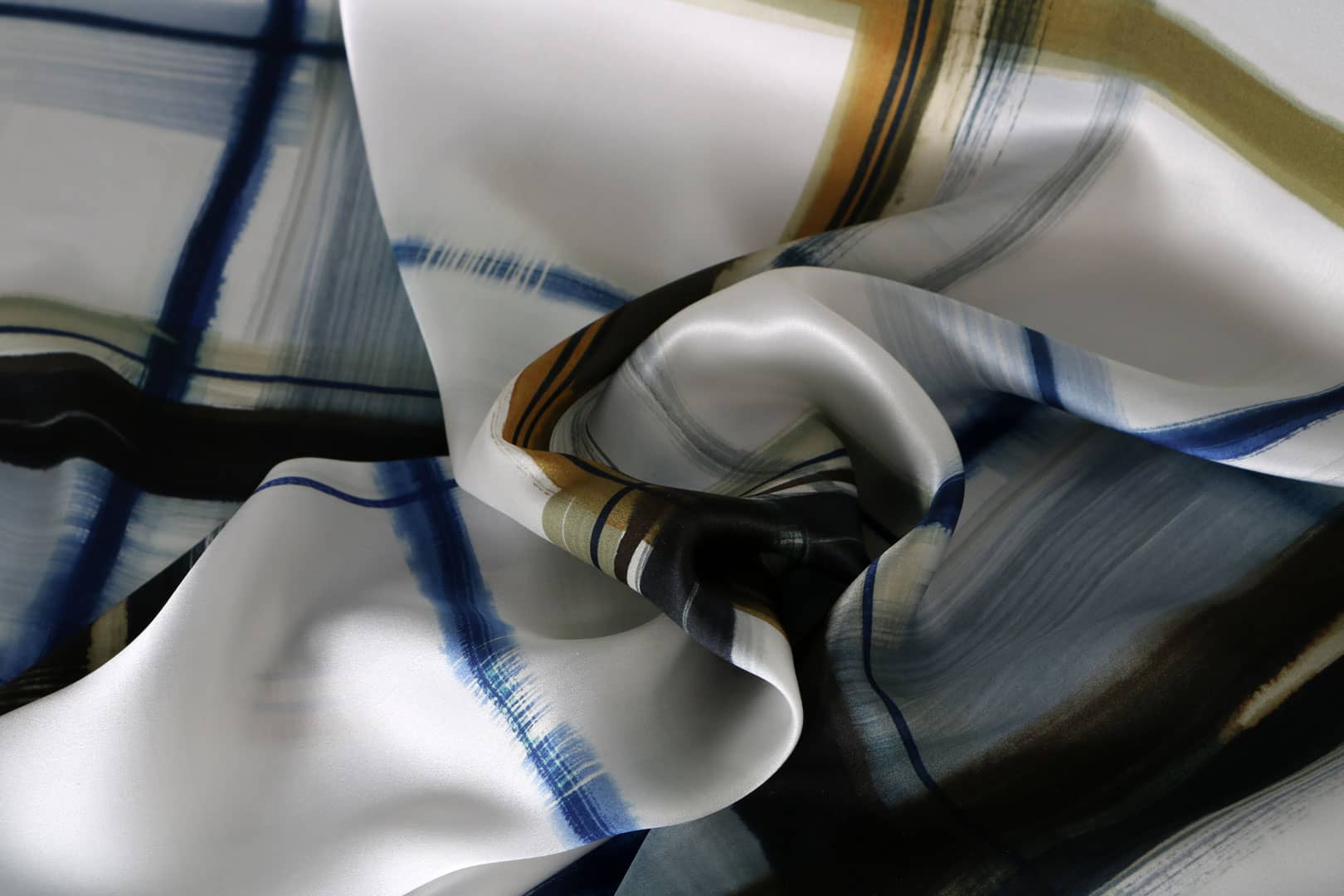 Blue, White Silk Crêpe Satin fabric for dressmaking