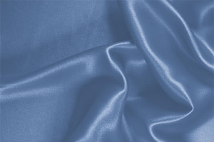Tessuto Crêpe Satin Blu Temporale in Seta per abbigliamento