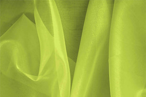 Tessuto Organza Verde Ramarro in Seta per Abbigliamento UN000585