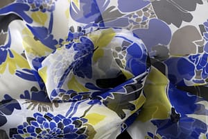 Blue, Yellow Silk Chiffon fabric for dressmaking