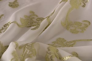 Green, White Polyester, Silk fabric for dressmaking