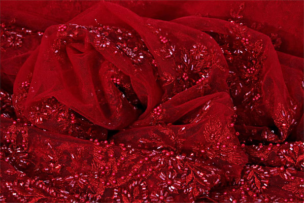 Tissu Pizzo Con Ricamo Perlinato 003 Rouge en Polyester