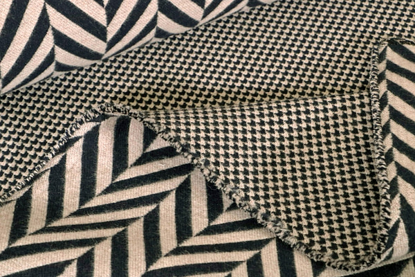 Beige and Blue geometric wool blend woven fabric
