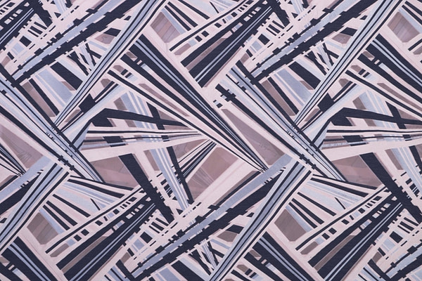 Blue and white silk blend organza geometric fabric