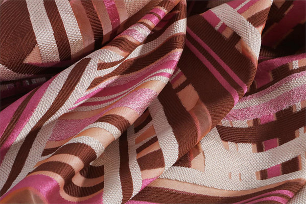 Beige, brown and pink silk blend organza geometric fabric