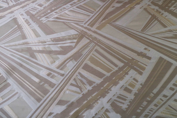 Beige and white silk blend organza geometric fabric