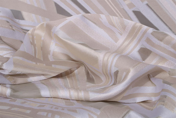 Beige and white silk blend organza geometric fabric