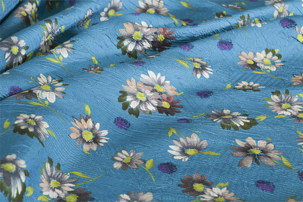 Blue Polyester, Silk Apparel Fabric ST000072
