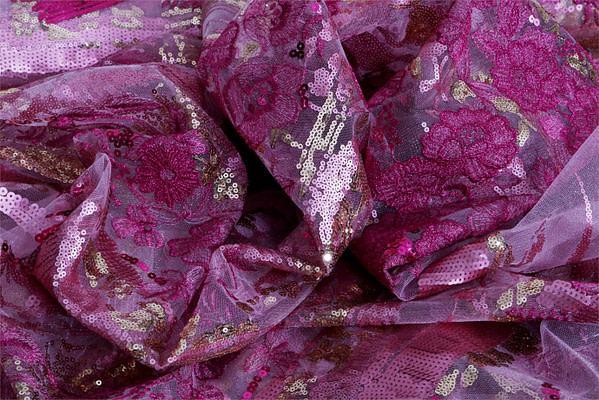 Fuxia, Pink Polyester Sequins Apparel Fabric UN000908