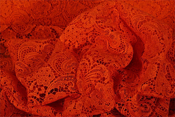 Tissu Pizzo Macramè 003 Orange en Polyester