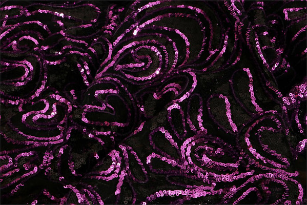 Tissu Brodé Ricamo Paillettes 002 Fuchsia, Noir en Polyester