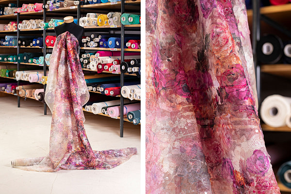 Tissu Couture Paillettes Fuchsia, Rose en Polyester UN001180