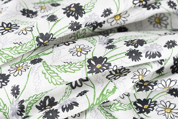 Black, Green, White Linen Linen Canvas fabric for dressmaking
