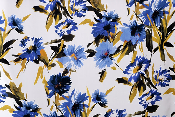 Blue, White Silk fabric for dressmaking