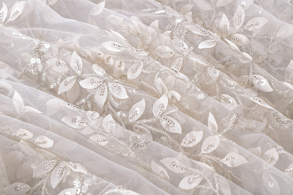 Silver, White Polyester fabric for dressmaking