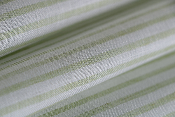 Green, White Linen Chambray fabric for dressmaking