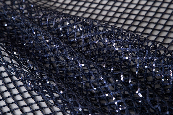 Tissu Couture Paillettes Bleu en Polyester UN001192