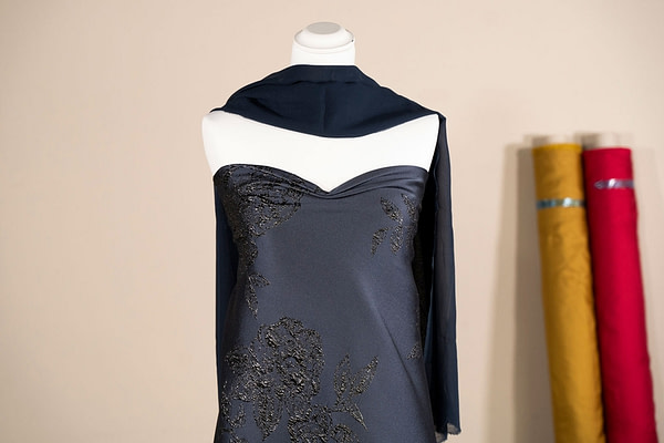 Blue floral brocade fabric | new tess