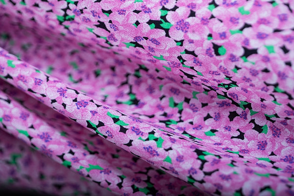 Pink floral viscose marocain fabric | nw tess