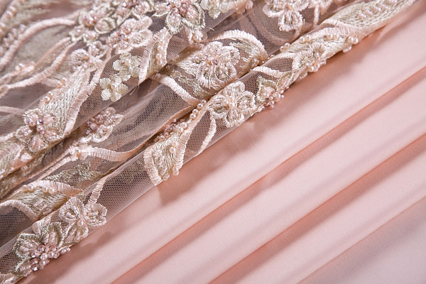 Powder pink embroidery and faille fabric | new tess
