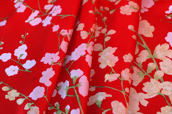 Red, White Silk Crêpe Satin fabric for dressmaking