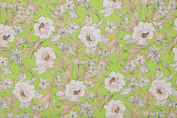 Tessuto floreale in tela di cotone stampato su base verde | new tess