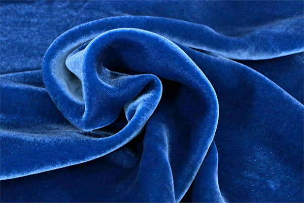 Cerulean blue silk and viscose velvet fabric for dressmaking