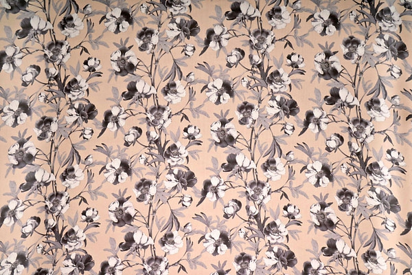 Gray, Pink Silk Flower Fabric - Georgette Viola K00805