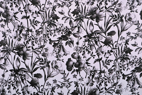 Black, White Silk Flower Fabric - Crepe Se Fiori K00800