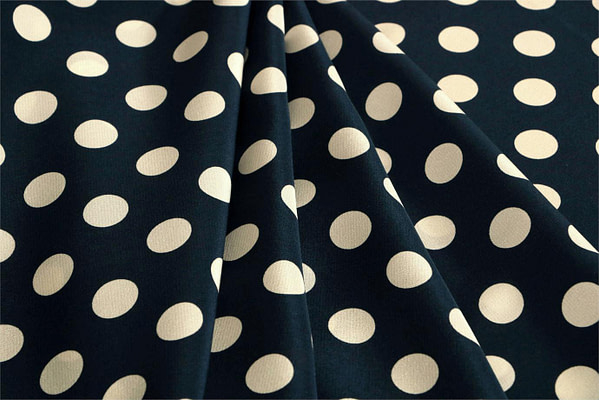 Blue, White Silk Polka Dot Fabric - Crepe Se Ominibus Maxi Pois 201102