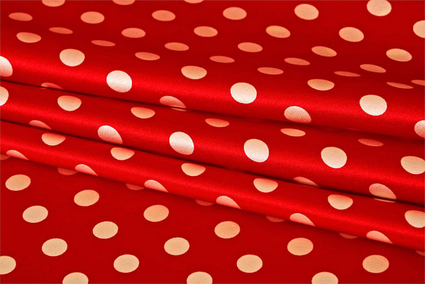 Red and White Silk Satin Polka Dot Fabric ST000058