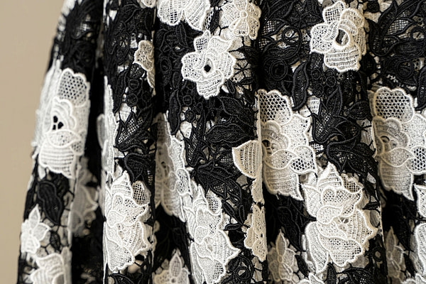 Black and white macramé lace fabric | new tess